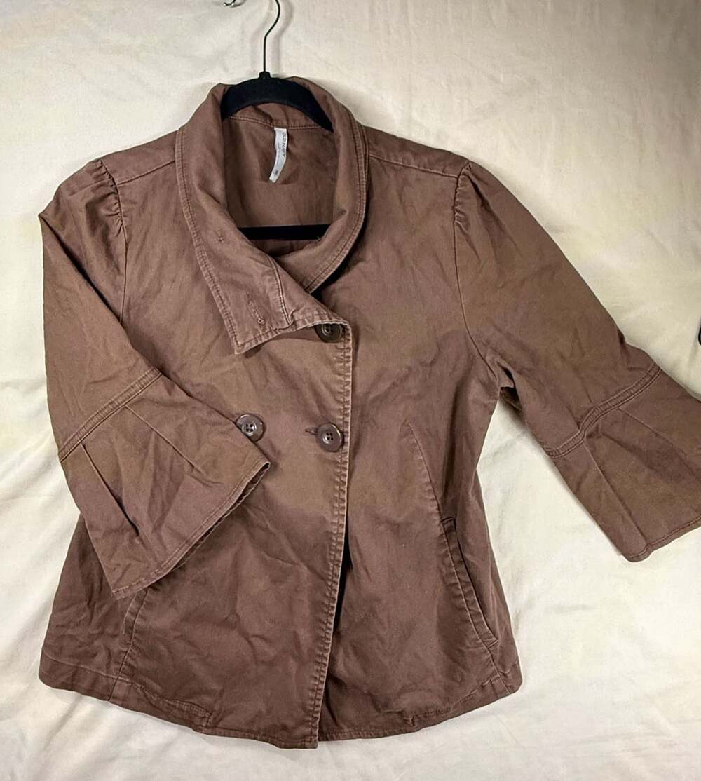 Old Navy Women Brown Cotton Spandex Button Down Jacket Size M